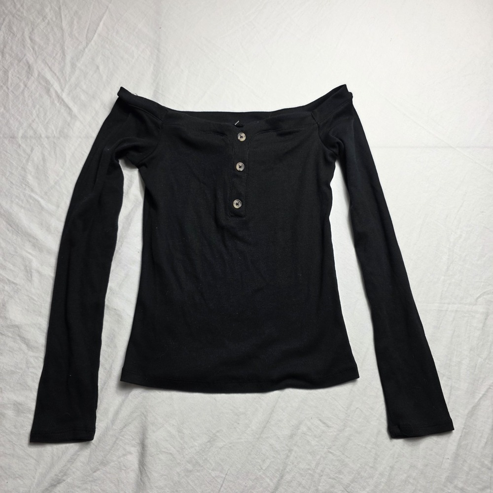 aeropostale women's seriously soft off the shoulder henley black small tags